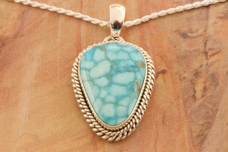 Artie Yellowhorse Genuine Kingman Water Web Turquoise Sterling Silver Pendant